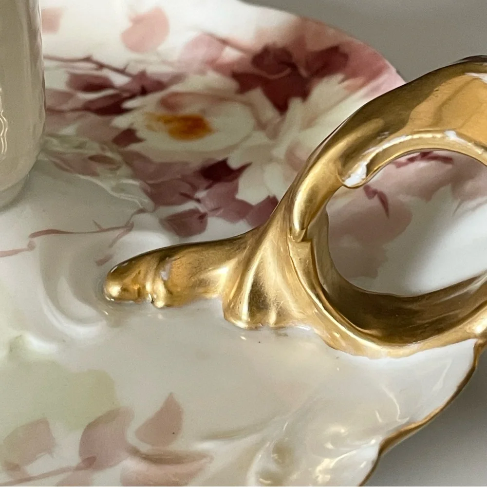 Floral & Gold Candle Holder with Handle - J.P. Limoges